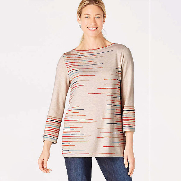 Textured-Stripes Bell-Sleeve Pullover, J.Jill